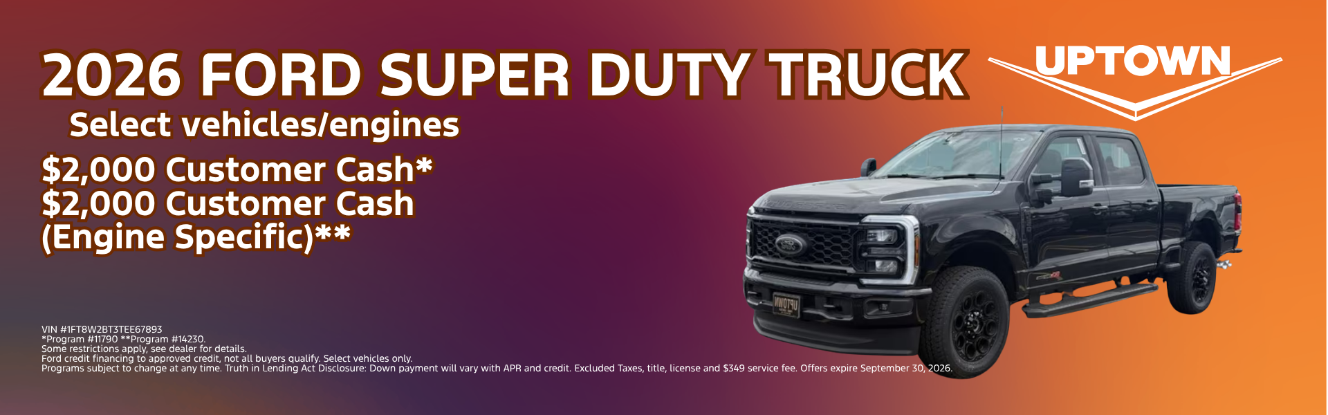 2026 Ford Super Duty Truck offer on select vehicles and engi