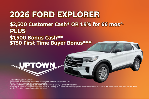 2026 Ford Explorer offer featuring $2,500 Customer Cash or 1