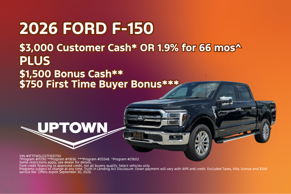 2026 Ford F-150 offer featuring $3,000 Customer Cash or 1.9%