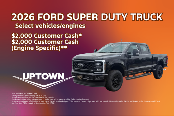 2026 Ford Super Duty Truck offer on select vehicles and engi